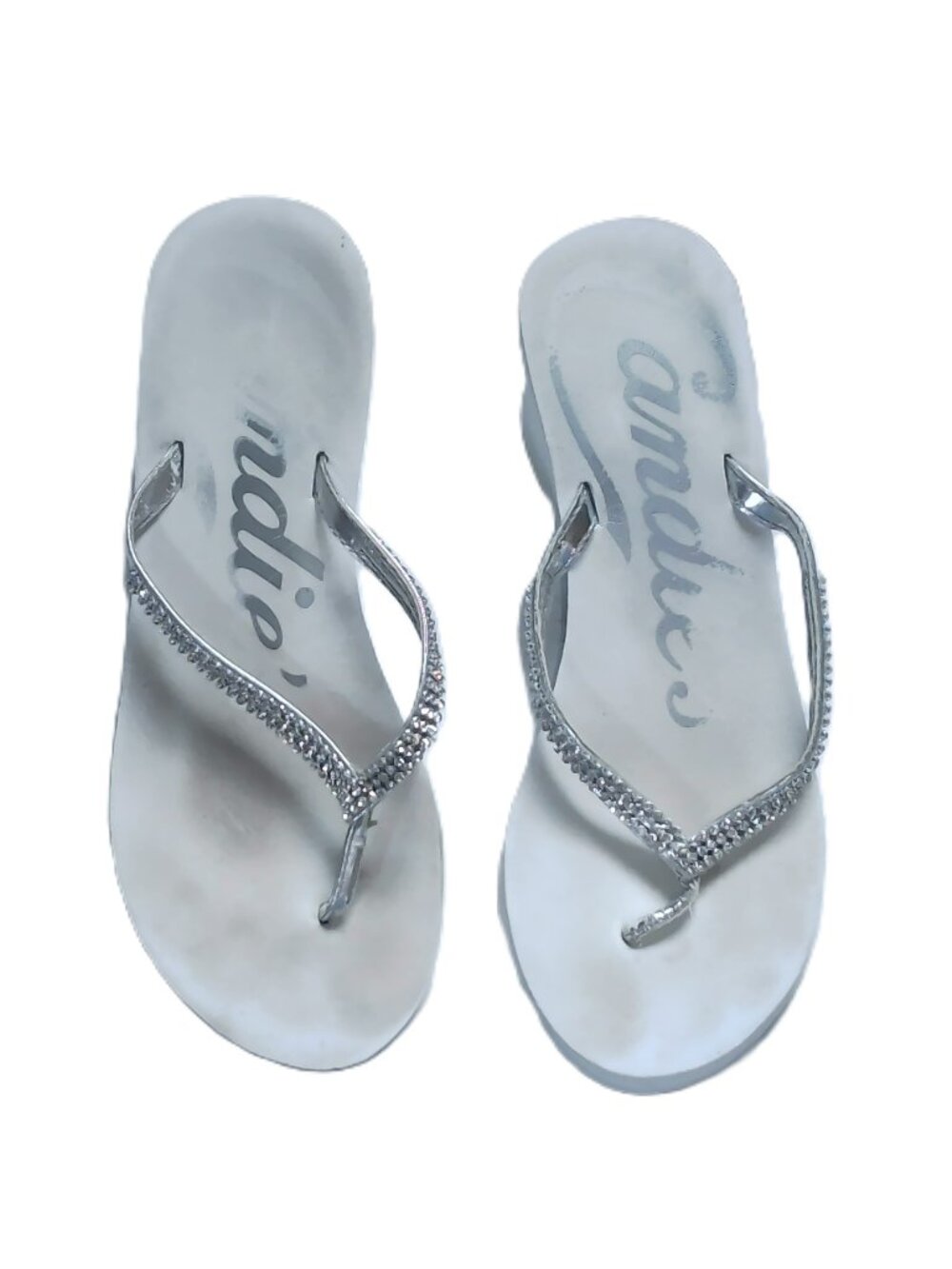 Candie’s White Wedge Flip Flop Sandals Rhinestone Straps Y2K Boho Size 7 / 7.5